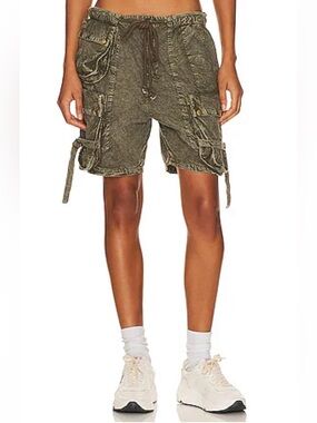 Free People Olive Green Cargo Drawstring Shorts